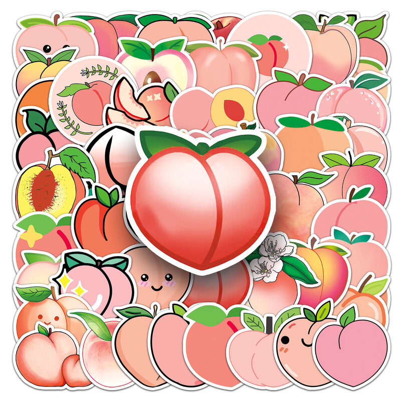 Waterproof Cartoon Peach Sticker Fruit Graffiti Sticker, Capacete de motocicleta, iPad, Guitarra, Adesivo de parede, Decoração de brinquedos, Atacado, 10 Pcs, 30 Pcs, 50Pcs