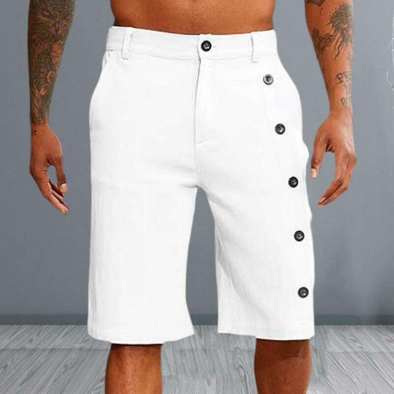 Pantalones cortos con botones para hombre, Shorts informales con cinturilla elástica, ropa de playa de verano, ajuste de pierna recta