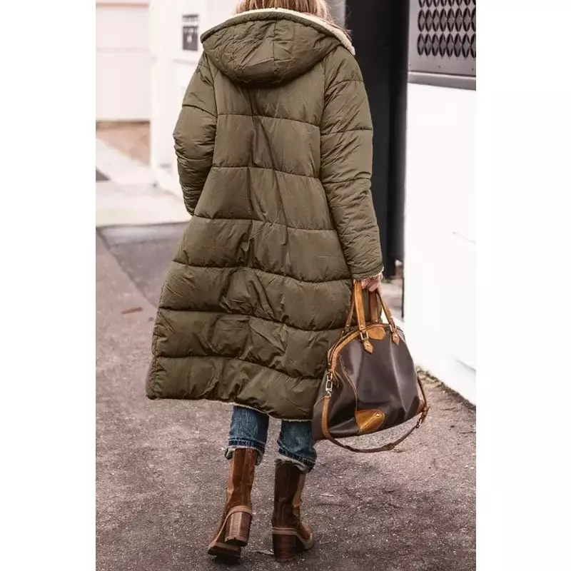 Women's Loose Solid Color Plush Long Parkas 2023 New Winter Parkas Coat Women's Casual Long Sleeve Hooded Pocket Zipper Coat