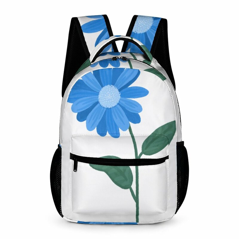 Personalizado impresso azul simples FlowersBackpack estudante mochila leve grande capacidade Casual Cartoon leitura livros saco