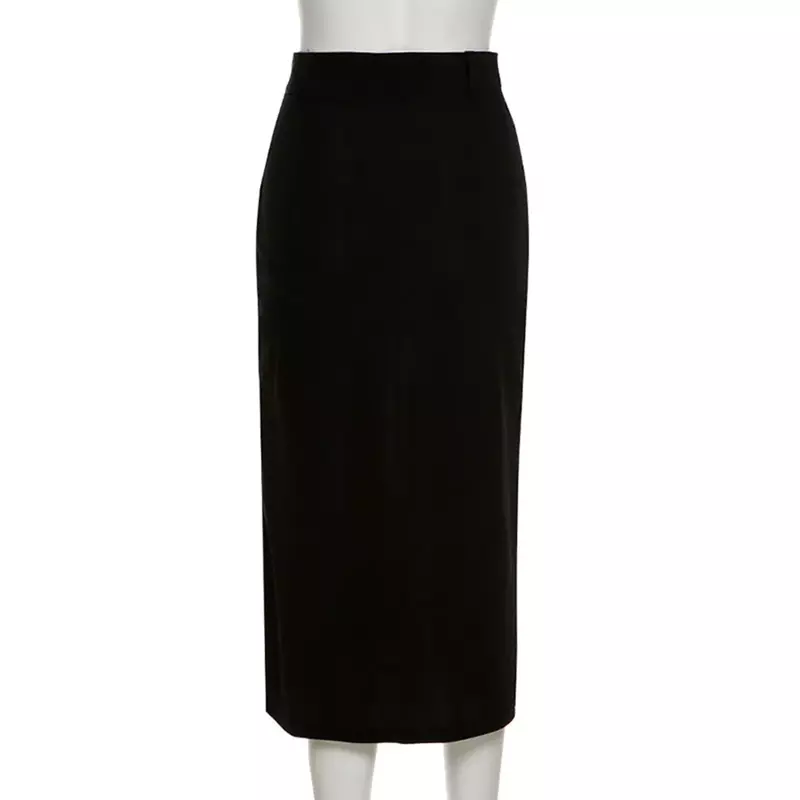 Женская юбка средней длины с разрезом, черная Повседневная офисная юбка с высокой талией, готическая юбка с вырезами, лето 2023