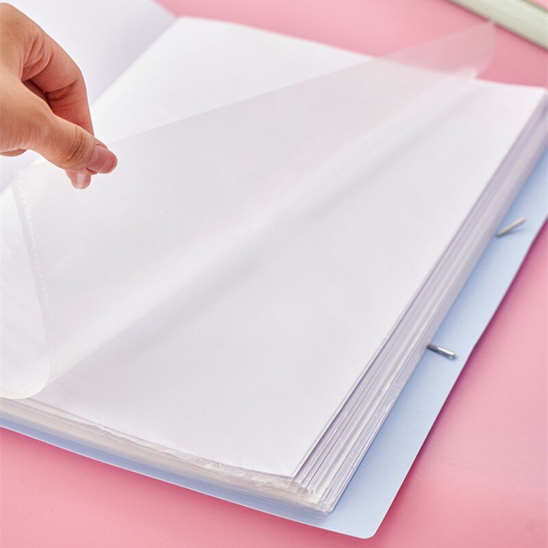 Transparent Insert Paper Document Organizer Bag, Pasta de arquivo A4, Display Book, Material Escolar Escritório, Papelaria, 30 páginas, 60 páginas
