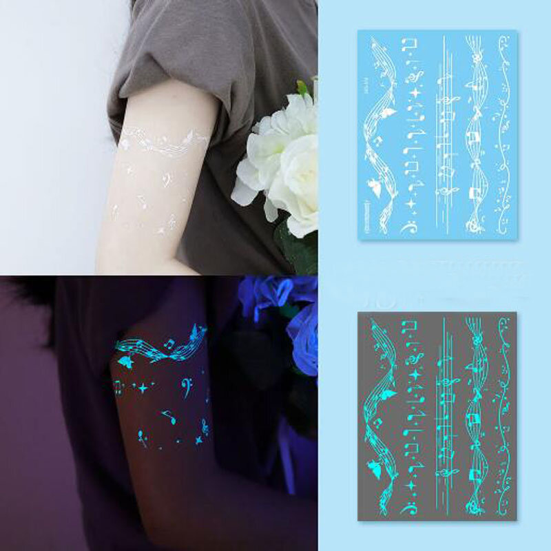 Синие светящиеся тату-наклейки Haina, белая тату-наклейка, наклейки, лицо, руки, грудь, руки, боди-арт, искусственные татуировки, макияж, искусство