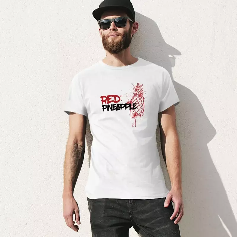T-shirt vintage avec ananas rouge pour homme, vêtement graphique blanc pour garçon