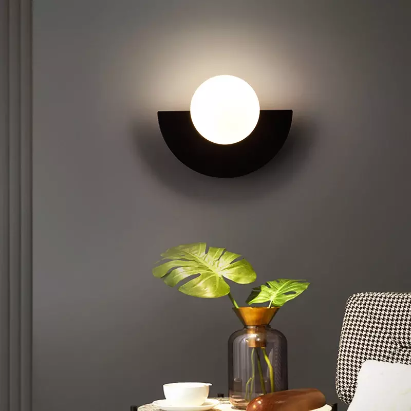 Lámpara de pared de bola de cristal nórdica, luz LED de Macaron para dormitorio, mesita de noche, diseñador Simple, sala de estar, pasillo, estudio, candelabro de decoración del hogar