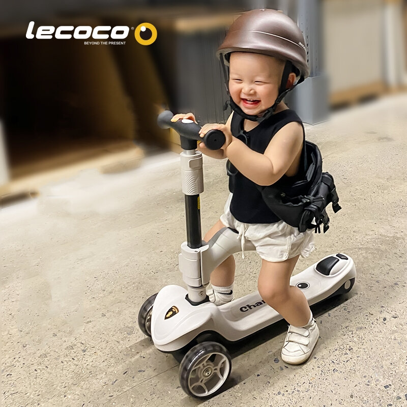 Lecoco-키즈 스쿠터 2 인 1 접이식 높이 조절 핸들 바, 탈착식 시트 레어 브레이크 LED 조명 바퀴 어린이를 위한 최고의 선물