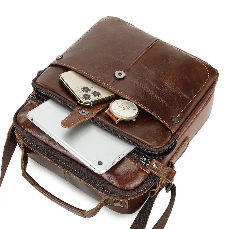 Casual Cowhide Men's Shoulder Bag Genuine Leather Messenger Bag Vintage Male Crossbody Bag Multifunction Handbag