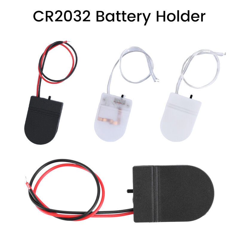 ボタン付きCR2032バッテリーホルダーケース,オン/オフスイッチ付きカバー,黒,白,透明セル,5個