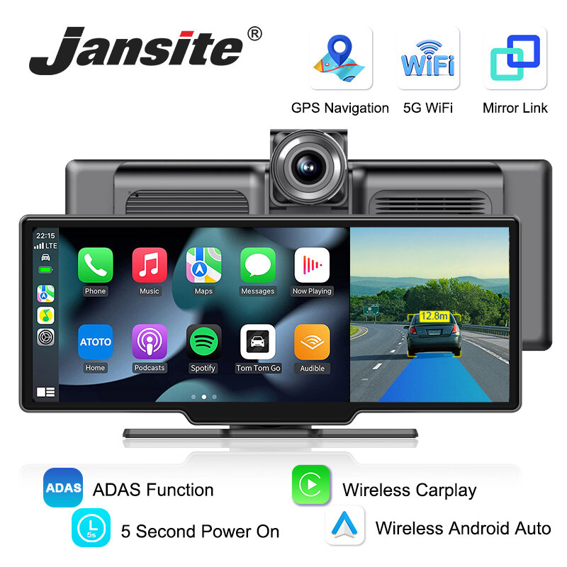 Caméra de tableau de bord avec navigation GPS, caméra de recul, enregistreur vidéo de carte Prada, ADAS Mirror Link, Carplay et Android Auto DVR, 5G WiFi, 10.26 pouces