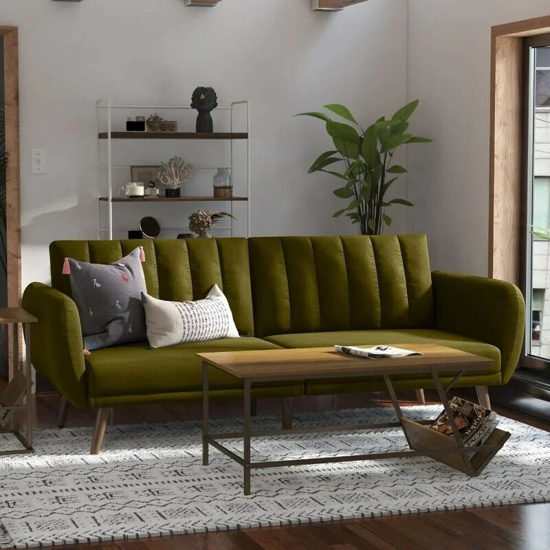 Sofá Futón para sala de estar, tapizado de primera calidad, patas de madera, color verde