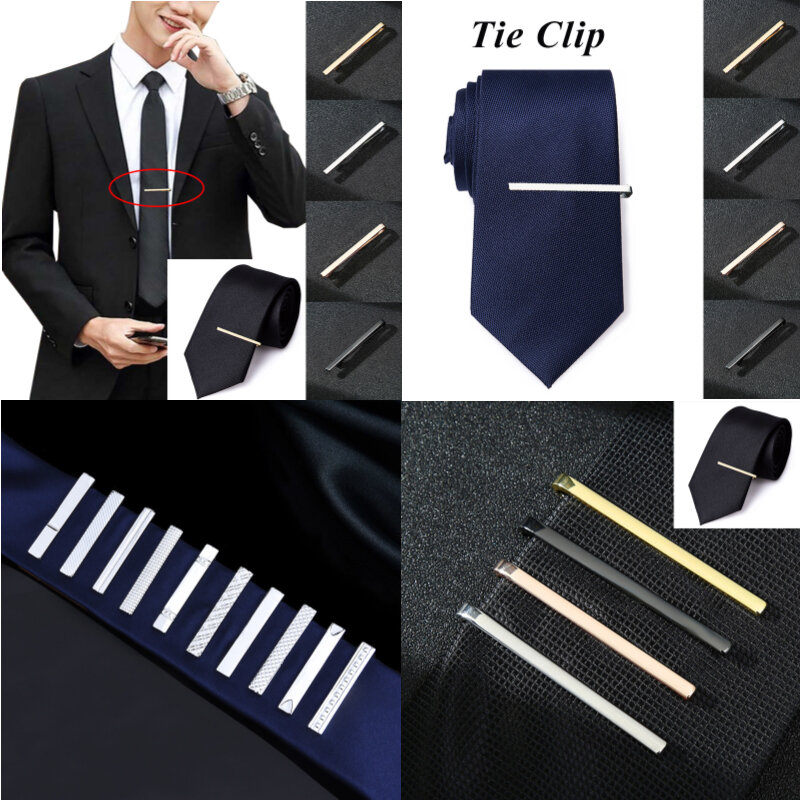 Men's Black Gold Metal Tie Clip Bright Copper Stainless Steel Jewelry Necktie Clips Clasp Clamp Wedding Charm Creative Gifts