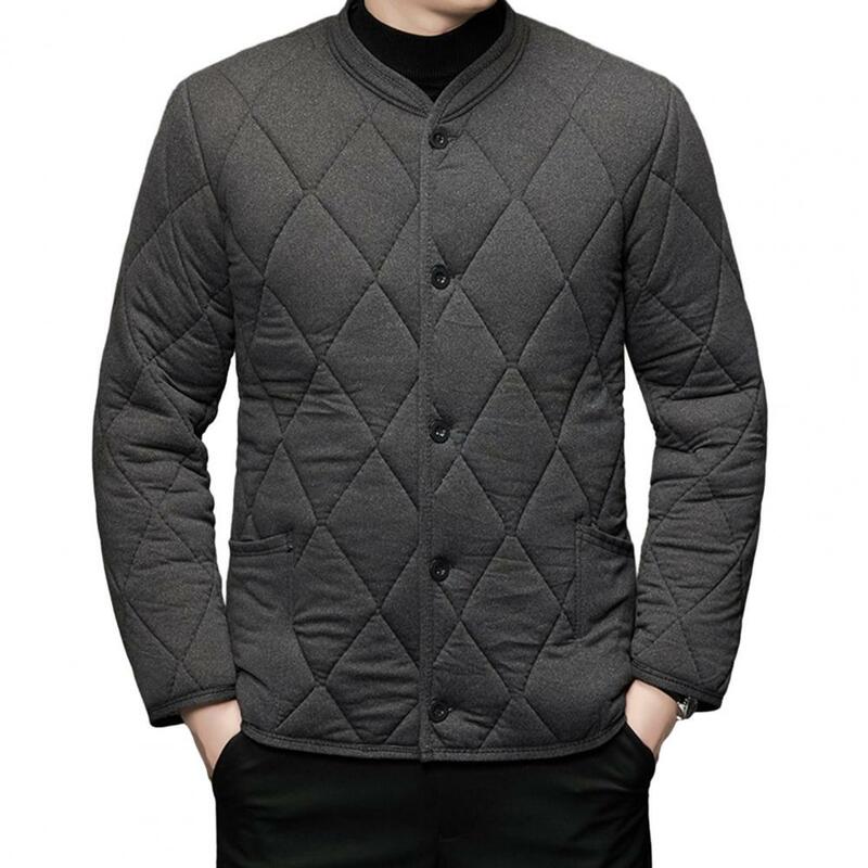 Jesienno-zimowa bawełniana kurtka stojąca z długim rękawem pikowana wyściełana gruby płaszcz z kieszeniami jednorzędowa męska odzież wierzchnia