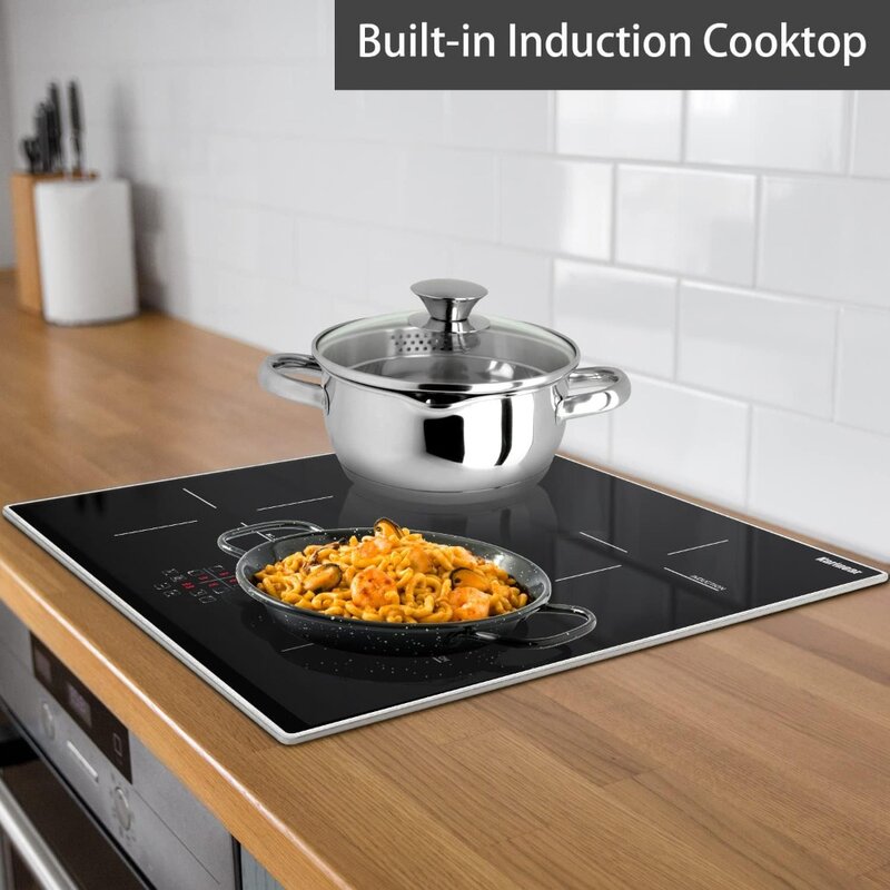 Inch, Built-in Induction Cooker with Glass Protection Metal Frame, Child Lock, Timer, Pause, 6400W 220-240v Hard Wire, No Plug