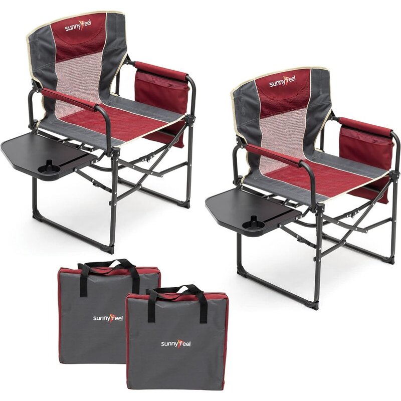 Sedia da campeggio, Heavy Duty, sedie pieghevoli portatili oversize con tavolino, tasca per spiaggia, sedia da campeggio pieghevole