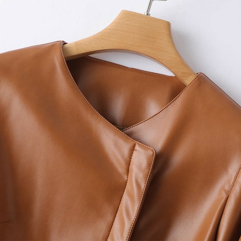 2023 Fashion Irregular Zipper Sheepskin Jackets for Women Casual Beige Long Sleeve Slim Ladies Chic Real Leather Jacket Coats
