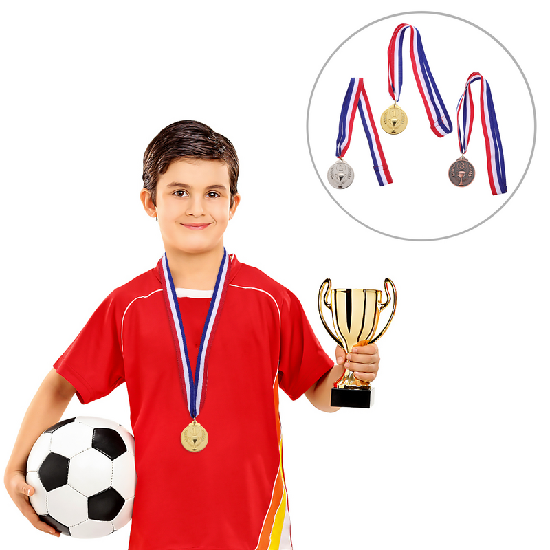 Premios de ganador deportivo con correas de cinta, medalla de competición de oro, plata, bronce, Premio escolar
