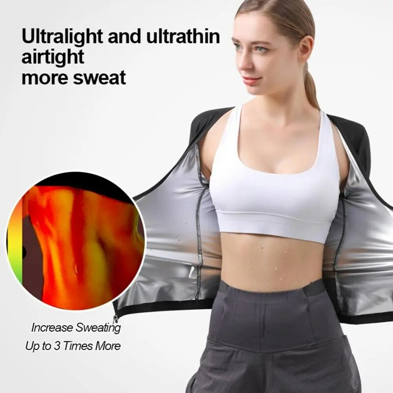 Sauna Suit Shirt Sweat Vest efficiente tuta da Sauna da donna chiusura con cerniera manica lunga Body Shaper per la perdita di peso allenamento ideale