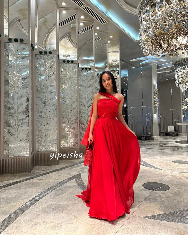 Prom Dress Evening Saudi Arabia Chiffon Draped Pleat Ruched Graduation A-line Strapless Bespoke Occasion Gown Long Dresses
