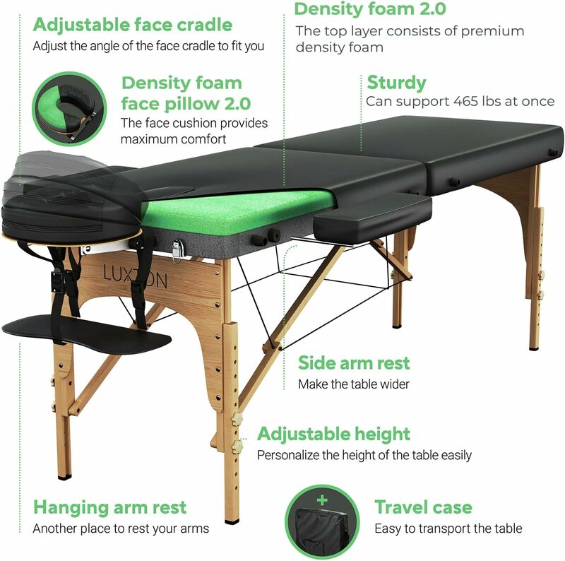 Table de massage Luxton Home en mousse de qualité supérieure, installation facile, pliable et portable, étui de transport