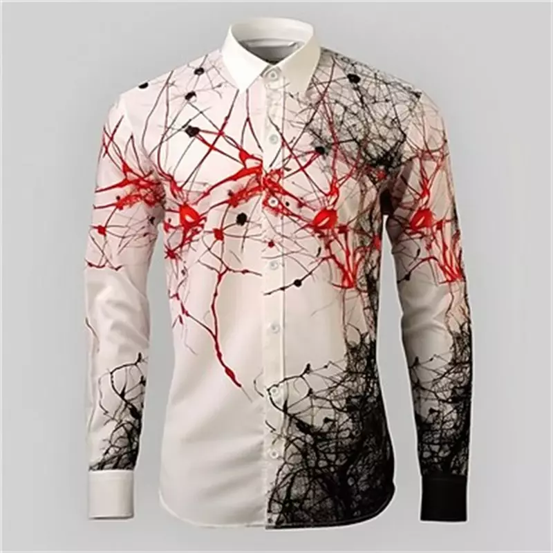 Design Linear Abstrato Impressão Camisa de Roupas Masculina, Lazer Exterior Top de Festa, Código Aumentar, Nova Moda, 2024