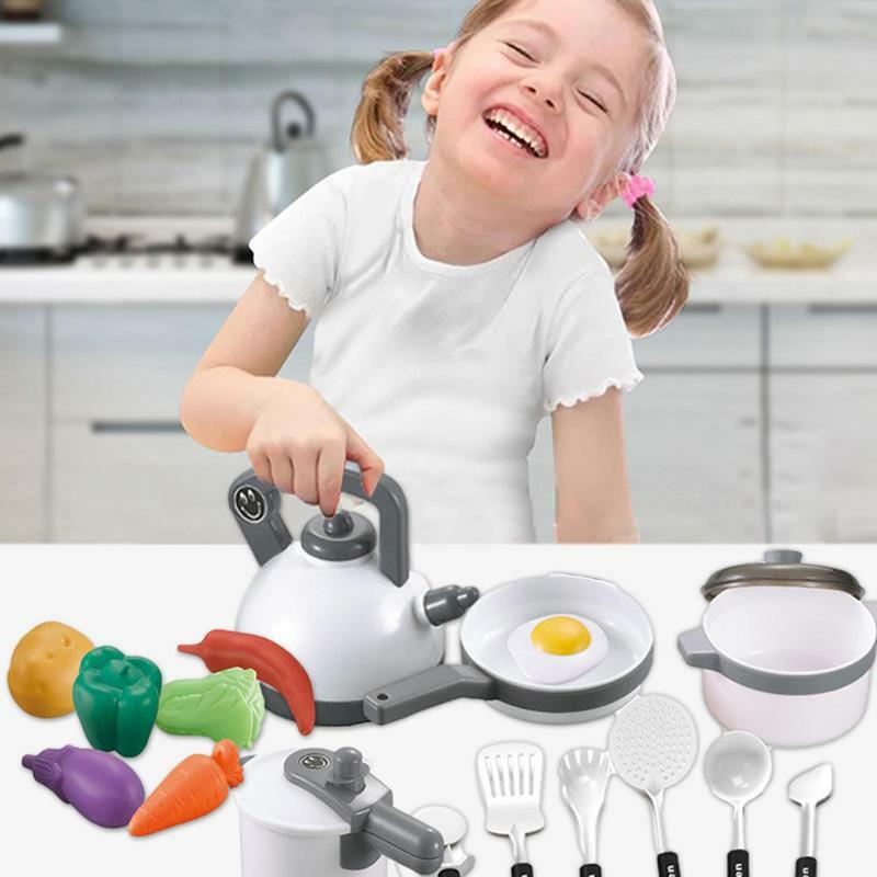Gioca accessori da cucina 18 pezzi cucina finta gioca giocattoli cucina Playset cibo finto giocattoli con pentole e padelle per ragazze ragazzi