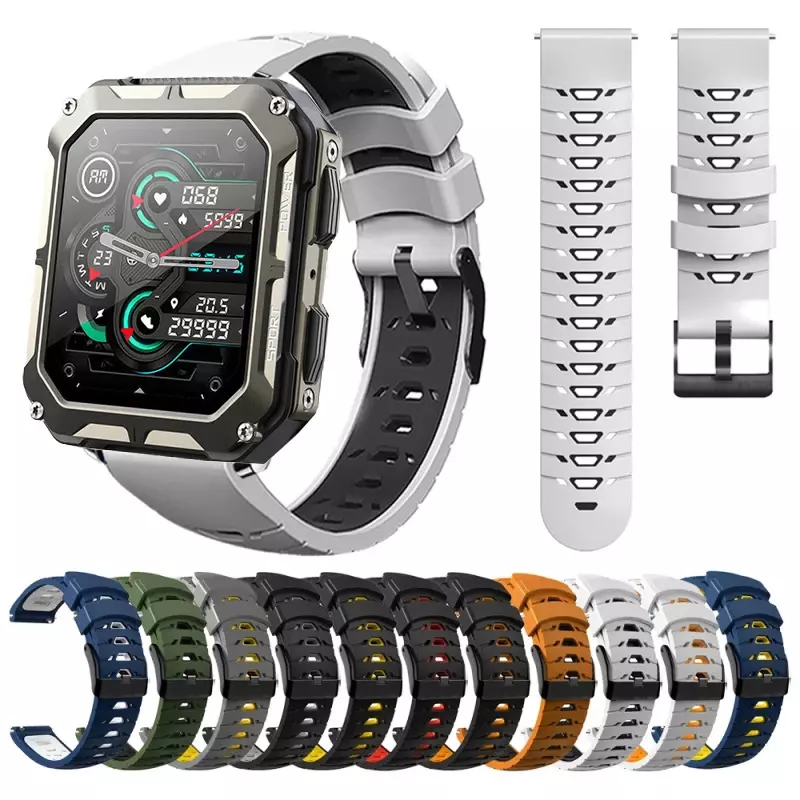 Bracelet de montre intelligente en silicone, bracelet de sport, bracelets de montre, C20 Pro, 22mm