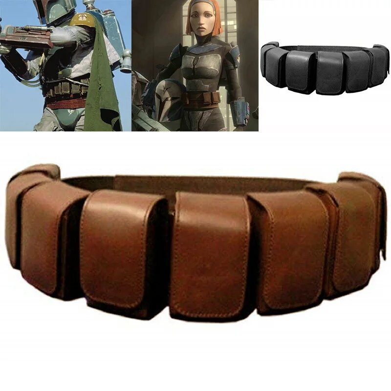 Bolsa de cinturón de munición de cuero para disfraz de Cosplay, bolsa de bala de cartucho Steampunk, Bo Katan Bounty Hunter Ba Fett, riñonera