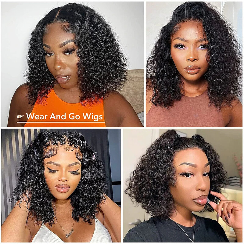 Short Water Wave Wigs Glueless Wigs  Pre Cut 4x4 Lace Wig Natural Wave Curly Human Hair Wig For Women