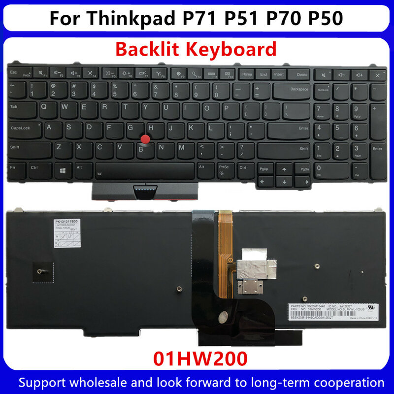 Novo eua inglês backlit backlight teclado para lenovo thinkpad p71 p51 p70 p50 portátil backlit teclado 01hw200 00pa288 00pa370