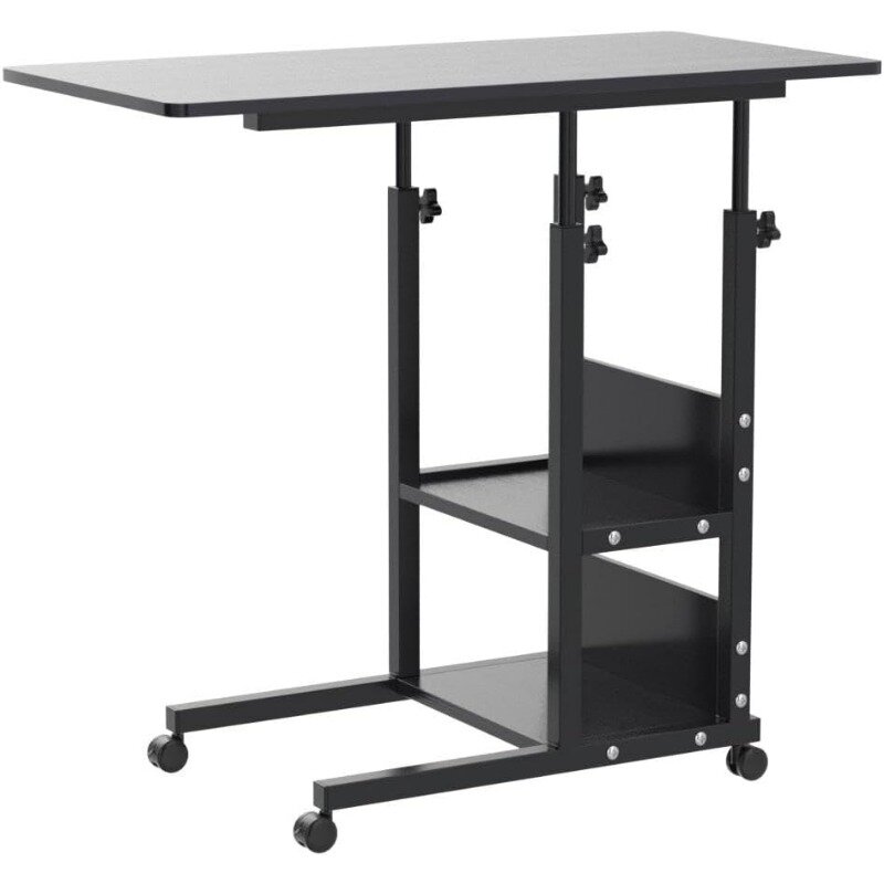 Meja kantor rumah dengan laci meja berdiri tinggi dapat disesuaikan, dudukan komputer dapat dipindah dengan 4 roda