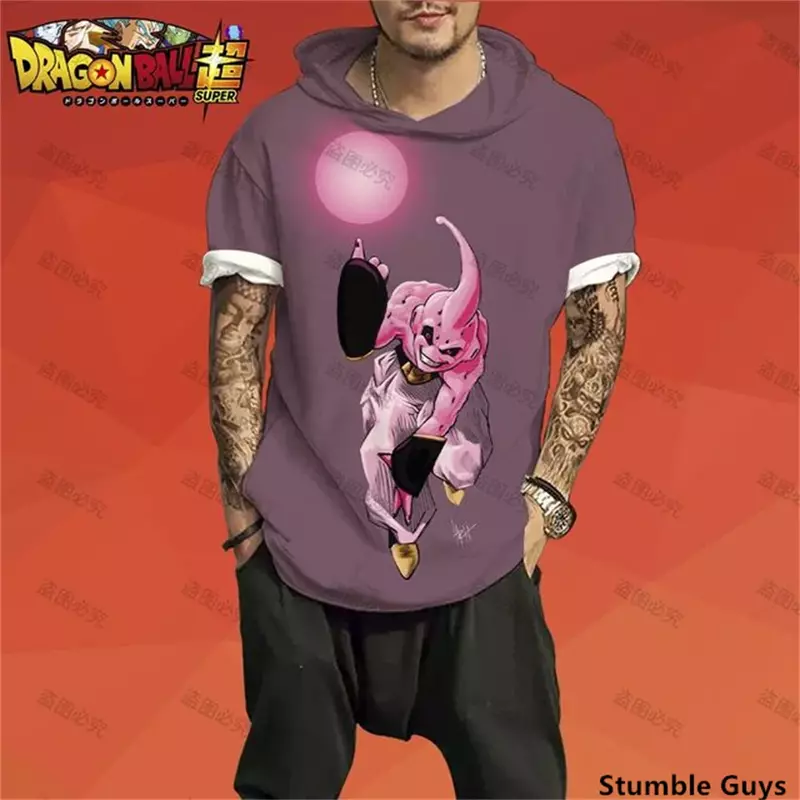 Camiseta de Dragon Ball Z masculina com capuz, Goku, Vegeta Essentials, estilo hip-hop, moda Harajuku, manga curta, nova