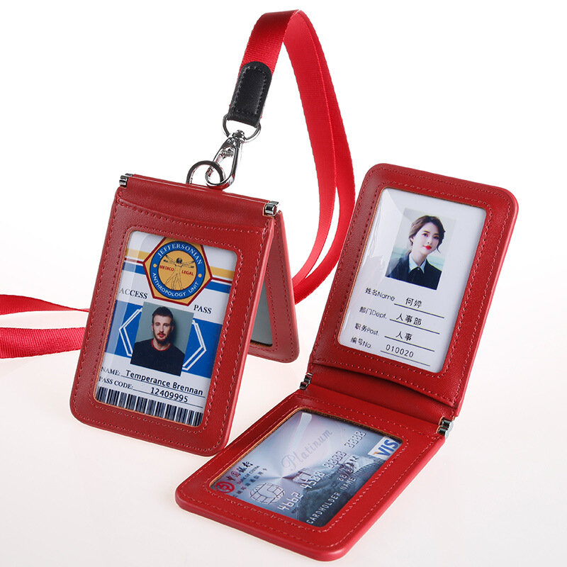 คุณภาพสูงของแท้หนัง ID Card ชุดผู้ถือป้ายใสกระเป๋าสตางค์ใส่บัตรเครดิตคลิป Badge อุปกรณ์ตัวยึด
