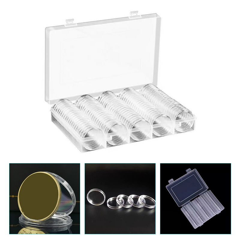 100 Pcs Coin Clip Money Storage Boxes Store Portable Holder Clear Stand Silver Dollar Protector