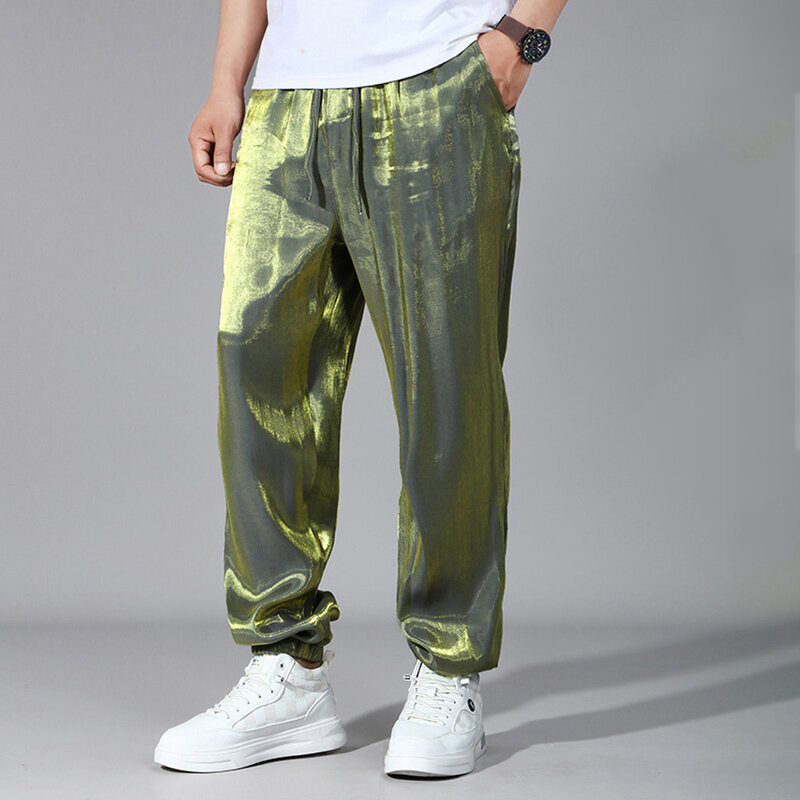 Pantalones reflectantes lisos informales para hombre, Joggers de cintura elástica, talla grande 12XL