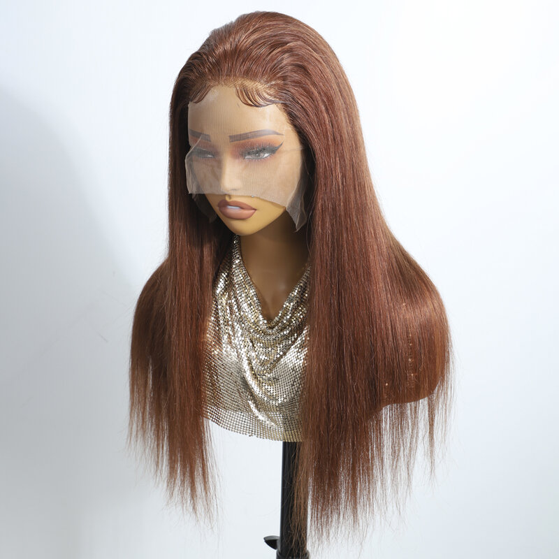 30 Cal eleganckie peruki z przodu z koronką 13x5 bezklejowa peruka z ludzkimi włosami 33 czekoladowy brąz peruki dla kobiet