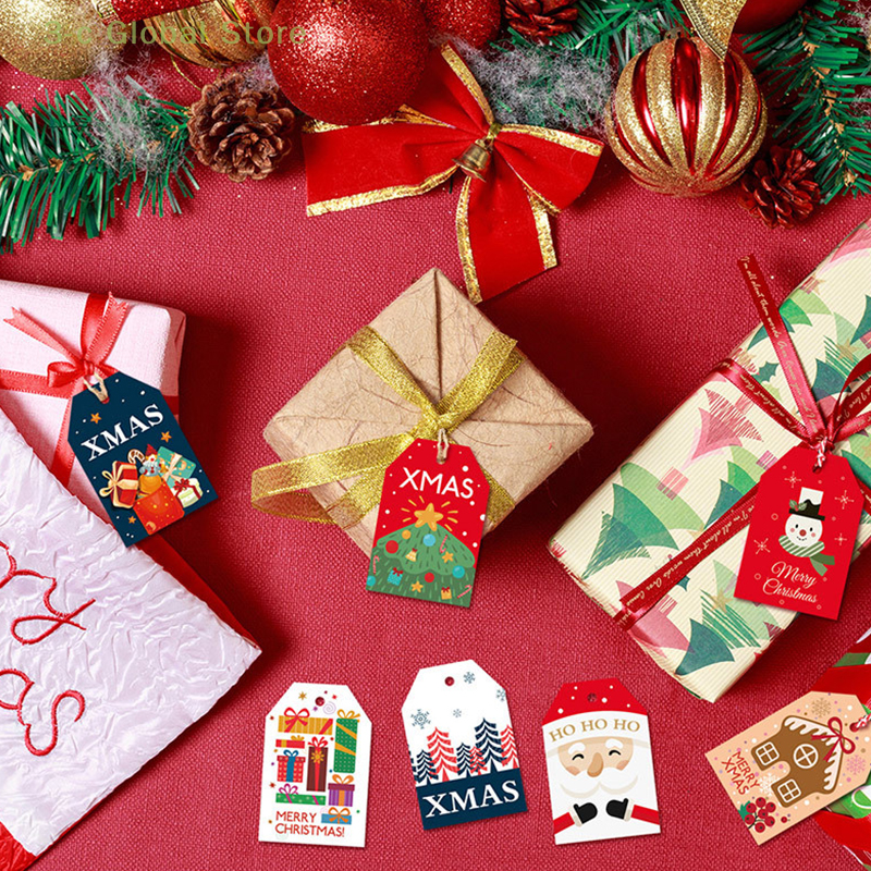 Natal Tags Decorações De Árvore De Papel, Pequenos Pingentes com Corda, Cor Impresso Cartões Encantos, Presentes De Natal, 1 Conjunto