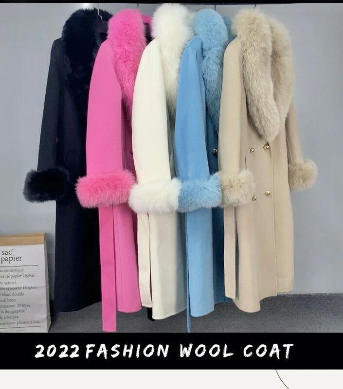 Женское двубортное пальто с поясом, длинное шерстяное пальто в уличном стиле из монгольской овечьей шерсти, Осень-зима 2022