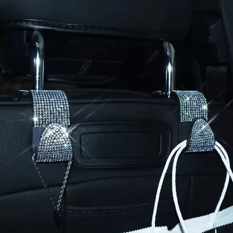 Crochet arrière de siège de voiture en diamant Bling, support de rangement de repos de sauna, accessoires intérieurs automatiques, universel, 2 pièces