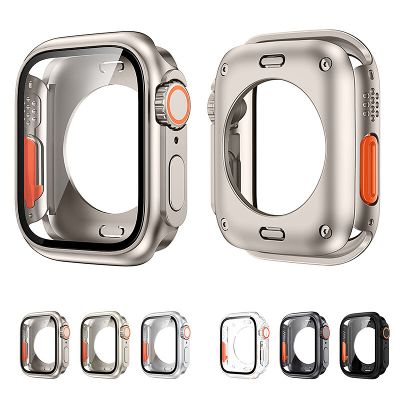 Capa Protetora de Tela para Apple Watch, Estojo para Amortecedor Dianteiro e Traseiro, PC Rígido, 44mm, 45mm, 40mm, 41mm, iWatch 9, 8, 7, 6, 5, 4, Mudança para Ultra