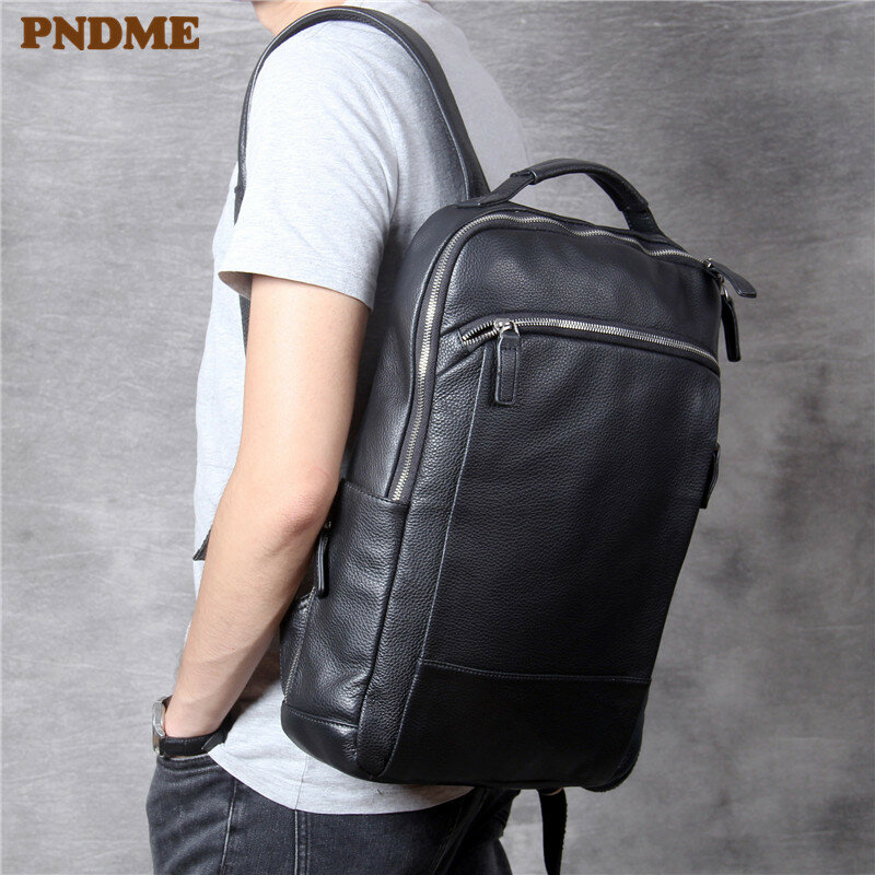 Simple casual soft real cowhide men women's backpack high quality genuine leather large capacity travel black laptop bagpack
