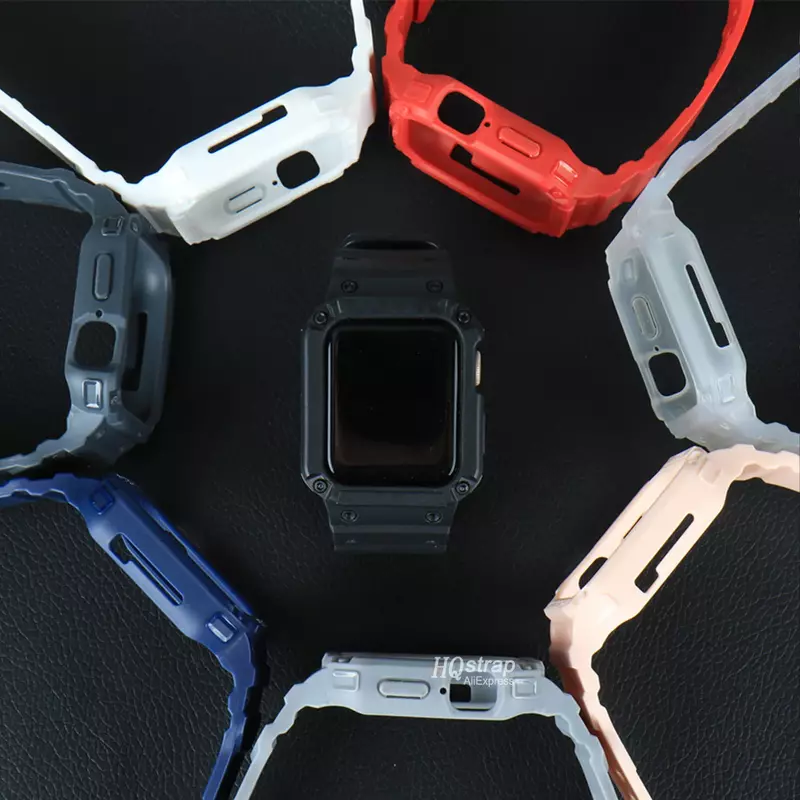 Case Voor Apple Horloge Band 44Mm 45Mm 49Mm 42Mm 40/38 Horloge Band Voor Iwatch 7 8 6 5 4 Se Tpu Beschermhoes Siliconen Armband