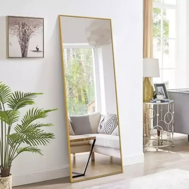 Floor-to-ceiling mirror 60x20 full length wall mount, aluminium frame vanity mirror with stand, gold
