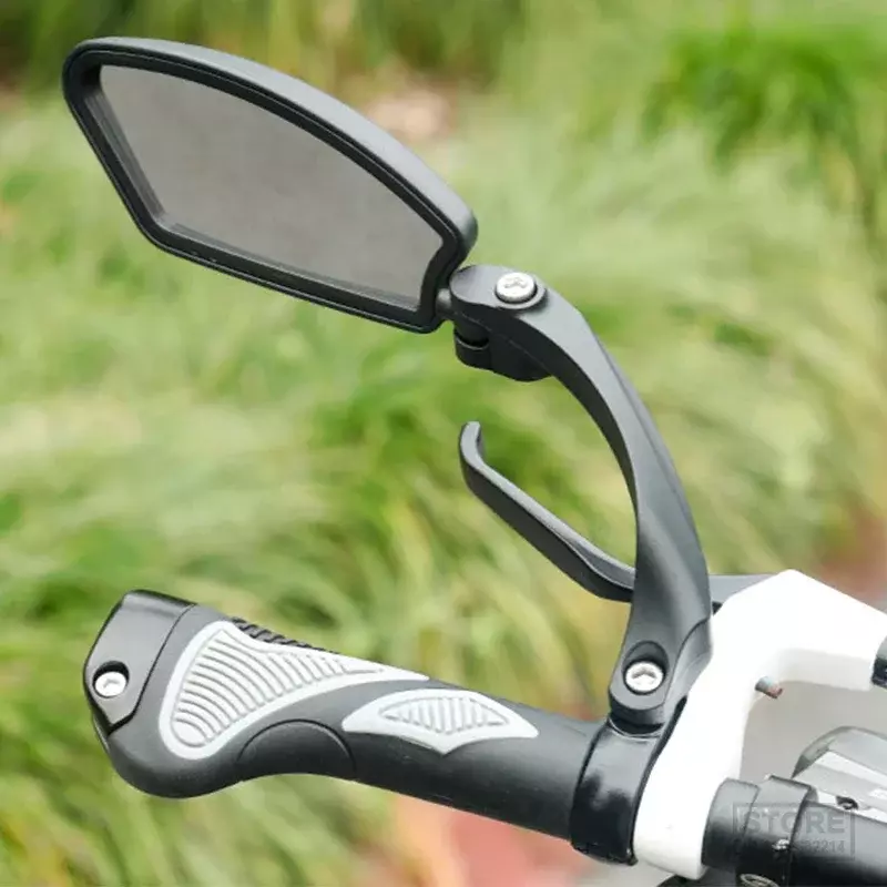 Bicicleta espelho retrovisor com lente de aço inoxidável, esquerda e direita, rotação de 360 graus, visão clara refletor, ângulo ajustar, suporte de liga
