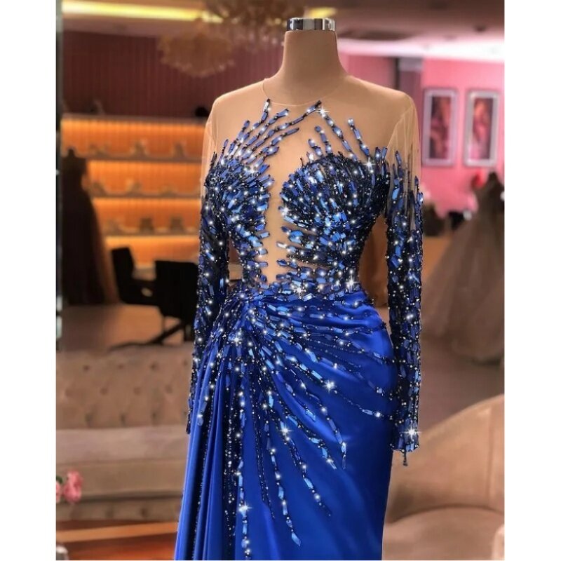 Crystal Beading Evening Dresses Woman's Mermaid Deep Sweetheart Prom Gowns Sexy Long Sleeve Formal Elegant Party 2024 Vestidos