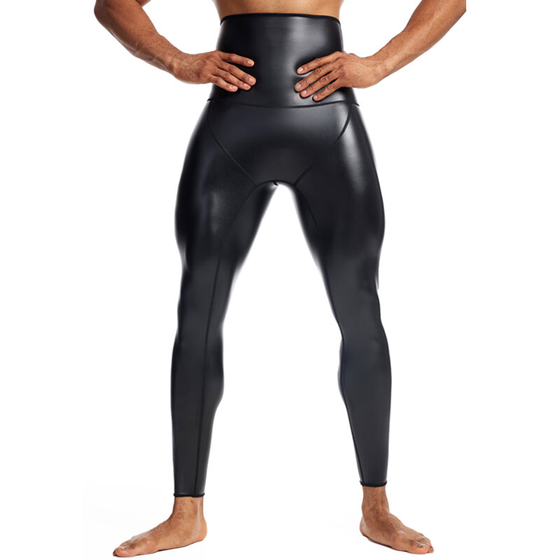 Calça de couro de cintura alta preta masculina, shaper do corpo, treinador de cintura, calcinha controle, roupa interior compressão, fitness shaper