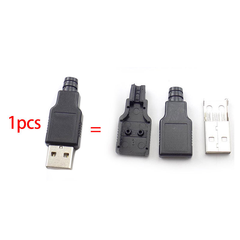 10 قطعة نوع ذكر USB موصلات 4 دبوس التوصيل مع غطاء بلاستيكي أسود لحام 2.0 USB المقبس لتقوم بها بنفسك موصل 5 فولت 1.5A-2A
