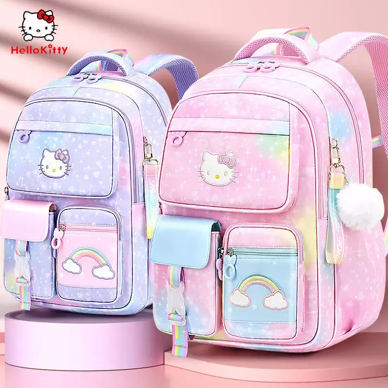 Mochila escolar para niños de Hello Kitty, protección de la columna vertebral, reducción de carga, mochila escolar para niñas