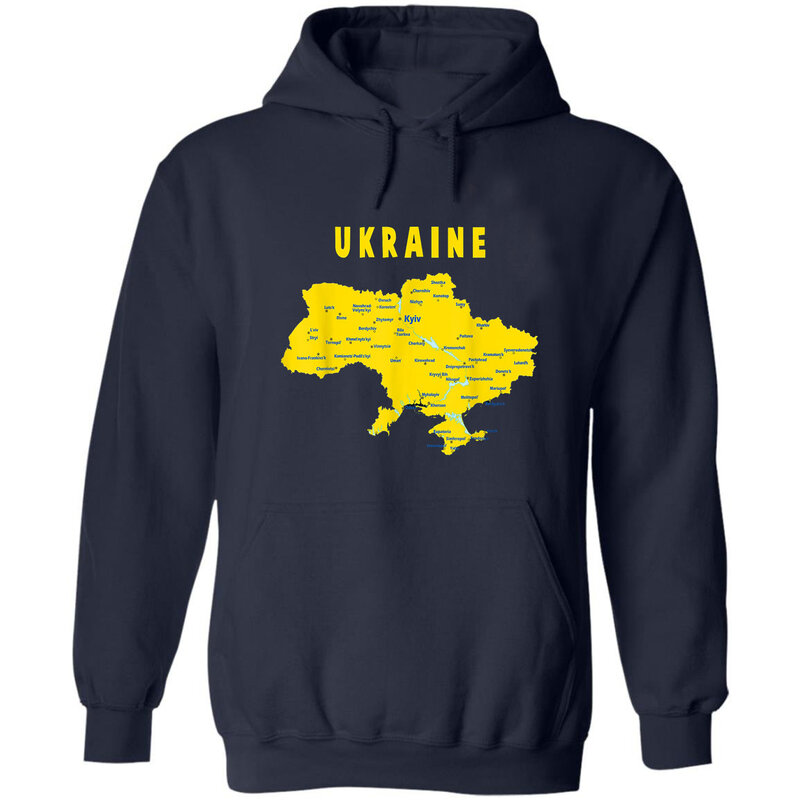 Map of Ukraine with Marked City Name Graphics Ukraine Unisex Pullover Hoodie New 100% Cotton Casual Mens Sweatshirts Streetwear