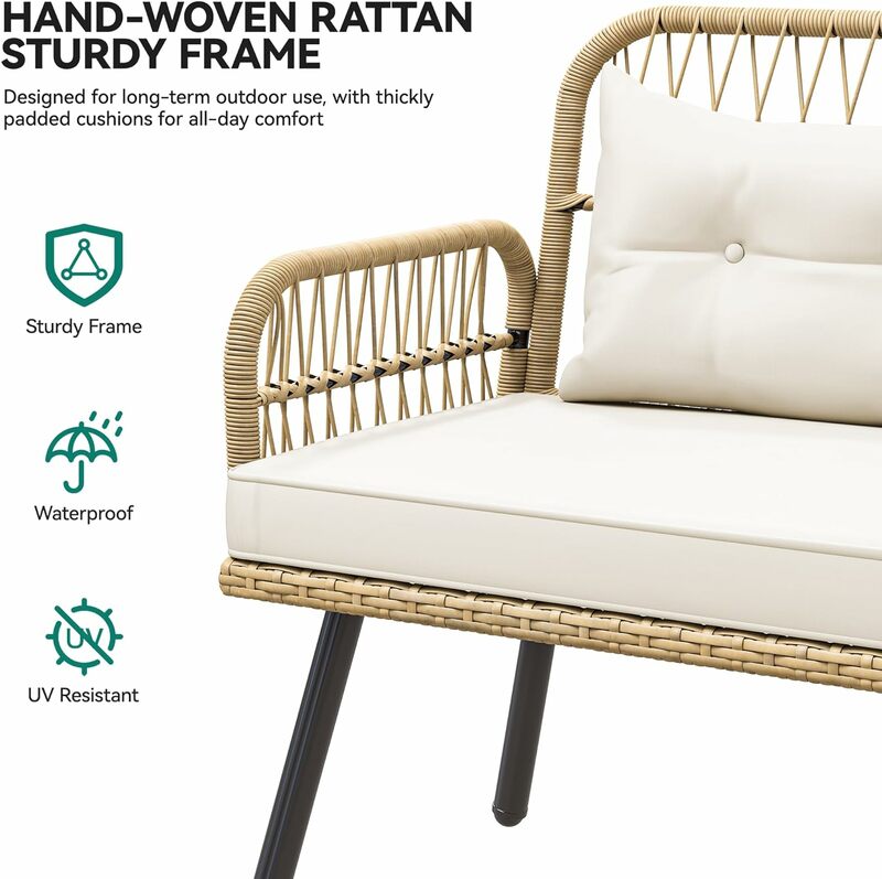 Плетеная L-образная мебель для патио, уличный диван из ротанга для разговоров в любую погоду, для двора, с мягкими подушками