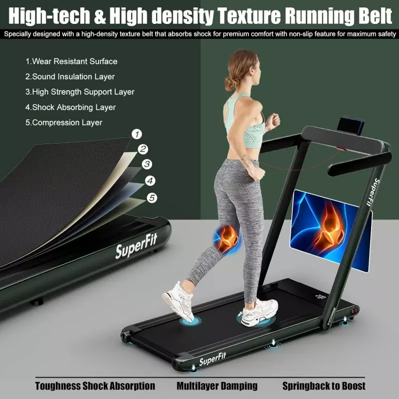Goplus 2 in 1 Folding Treadmill, 2.25HP Superfit Under Desk Electric Treadmill, Installation-Free with Remote Control, APP Contr